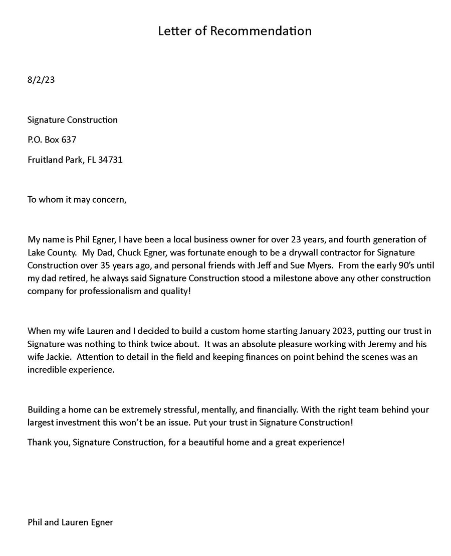 Egner Letter of Recommendation